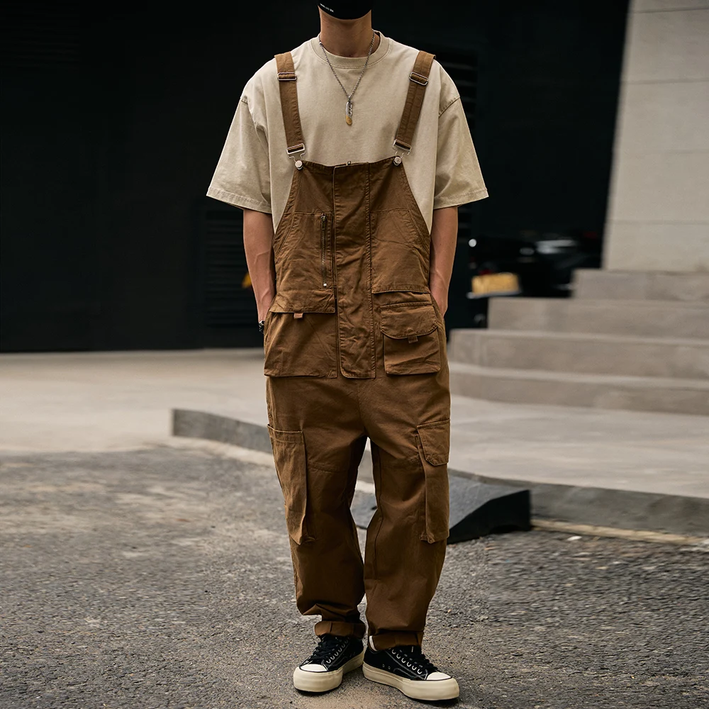 

Men's Loose Multi Pockets Cargo Bib Overalls Casual Hip Hop Dungarees Suspenders Jumpsuits Coveralls Working Clothing