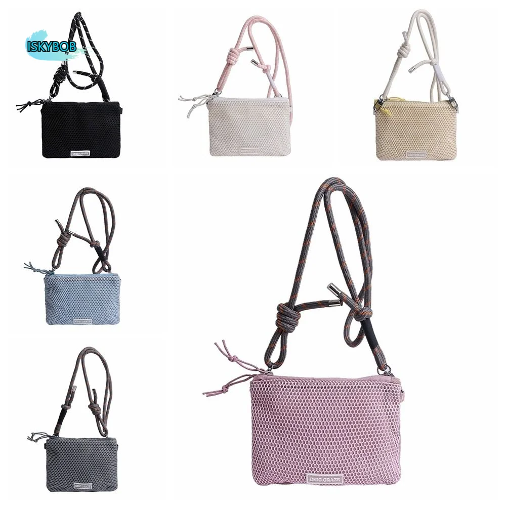 

Sweet Korean Style Nylon Mesh Bag Double-layer Purse Mobile Phone Bag Solid Color Wallet Bags Nylon Crossbody Bag Travel