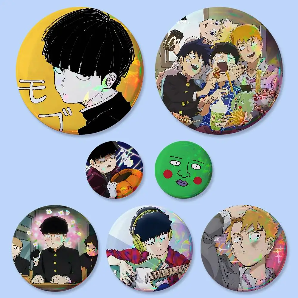 Anmie Divertidos Pines Redondos de A-Mob Psycho-S 100, de 25, 32, 44, 58, 75 mm, para Cosplay, Decoración de Bolsos, Regalos para Fans, Coleccionistas, Amigos, Broche, Souvenir