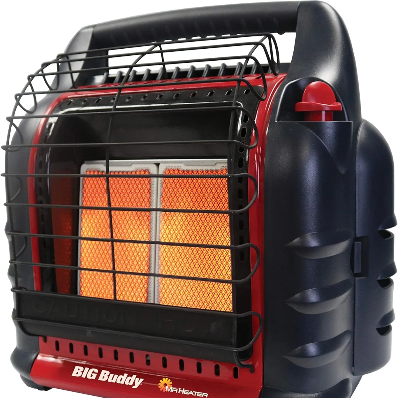 4000 to 18000 BTU 3 Setting Portable LP Gas Heater Unit with Dual Tank Connection for Indoor and Outdoor Use, Black/Red