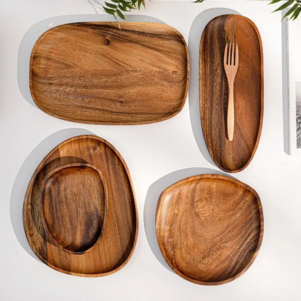 Solid Wood Dinner Plates Irregular Oval Serving Tray Fruit Dishes Bread Wooden Plate Home Decoration Dry Fruit Sushi Tea Tray