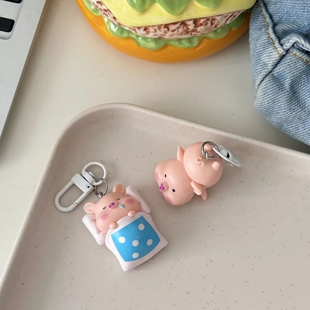 Funny Three-Dimensional Kawaii Pig Keychain Rain Coat Sleeping Animal Shape Keychain Waterme Bag Decoration Accessories