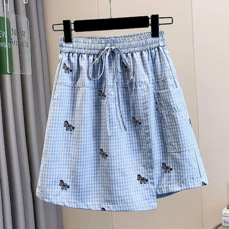 

Women Shorts Casual 2026 Summer Sale Cartoon Embroidery Vintage A-line Wide Leg Pants Korean Style Culottes Loose Women Clothing
