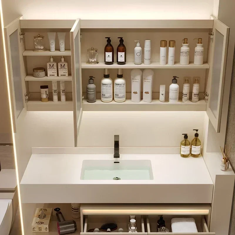 yu-1 Nordic Luxury Rock Plate Bathroom Cabinets Multifunction Fog Removal Vanity Smart Mirror Cabinets Furniture Arredo Bagno