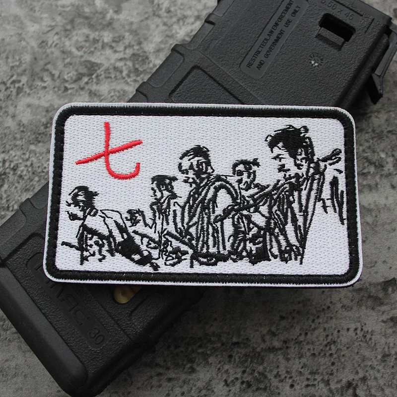 

Japanese Style Embroidery Patches Seven Samurai Outdoor Black And White Tactical Badge DIY Decal For Backpack Clothing