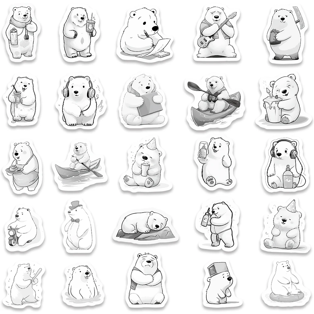 Vinil adesivos para laptop, bonito, urso, polar, urso, animal, para bagagem, guitarra, telefone, skate, impermeável, grafite, 53pcs