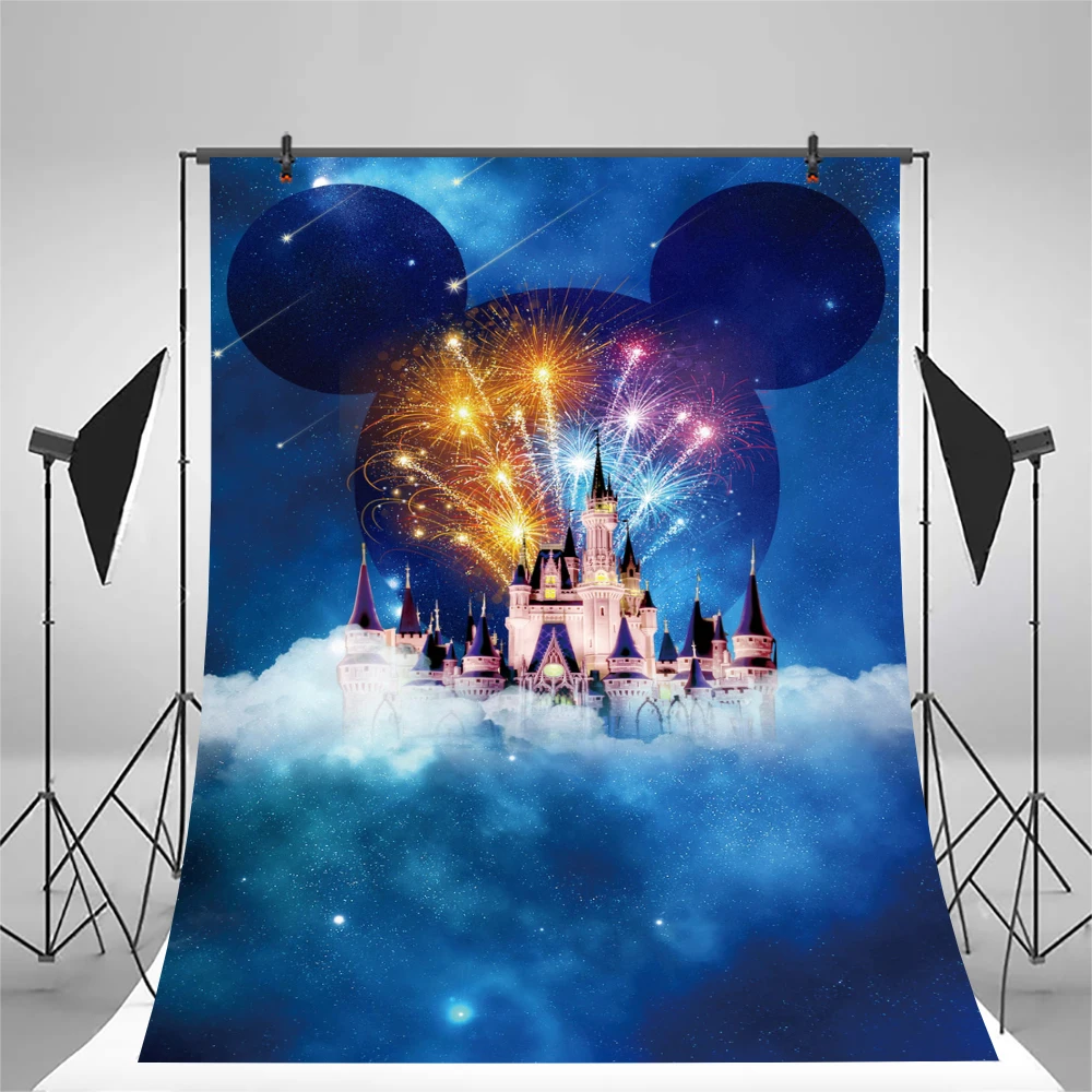 Disney Theme Castle Backdrop Mickey Mouse Birthday Party Decoration Banner Princess Castle Background Photography Vinyl Cloth