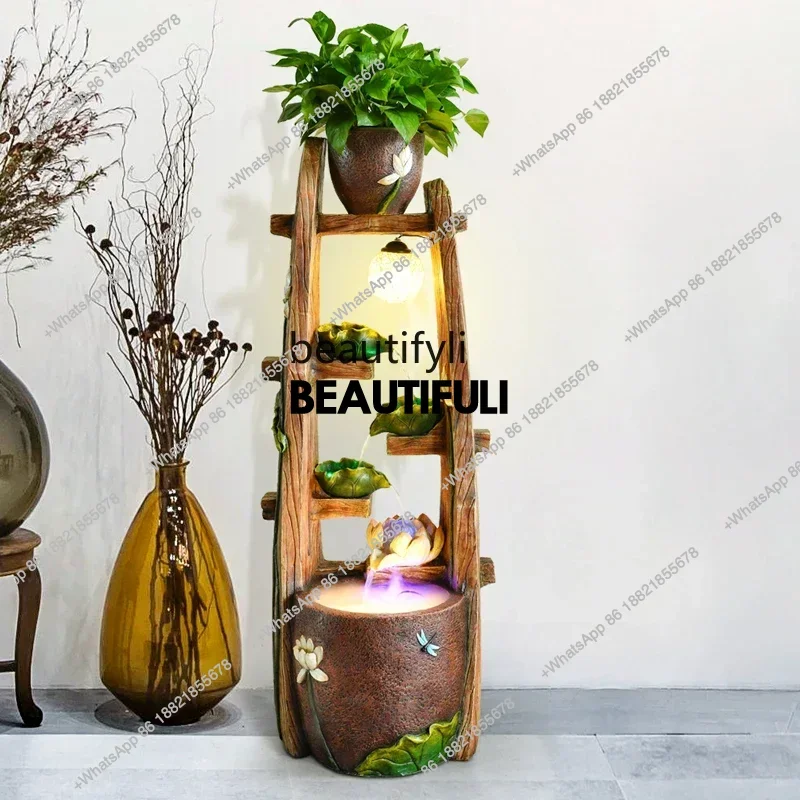 

SSLiving room Chinese lotus flow ornament indoor circulating water decoration floor rockery fish tank landscapeNew Good Luck