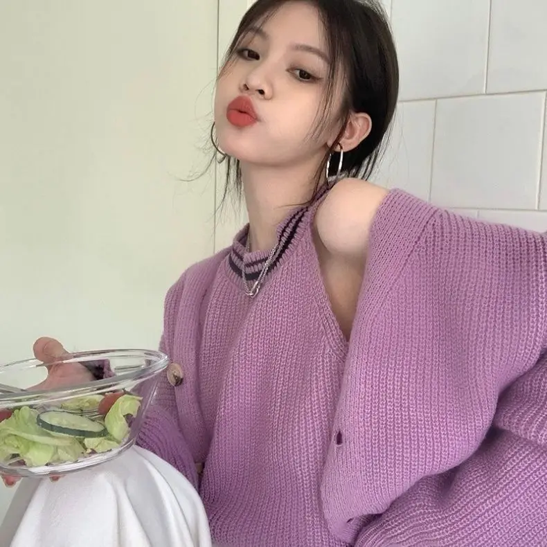 Koreanische gestrickte Leibchen Strickjacke zweiteiliges Set für Frauen lose Design kurze Pullover Weste Set