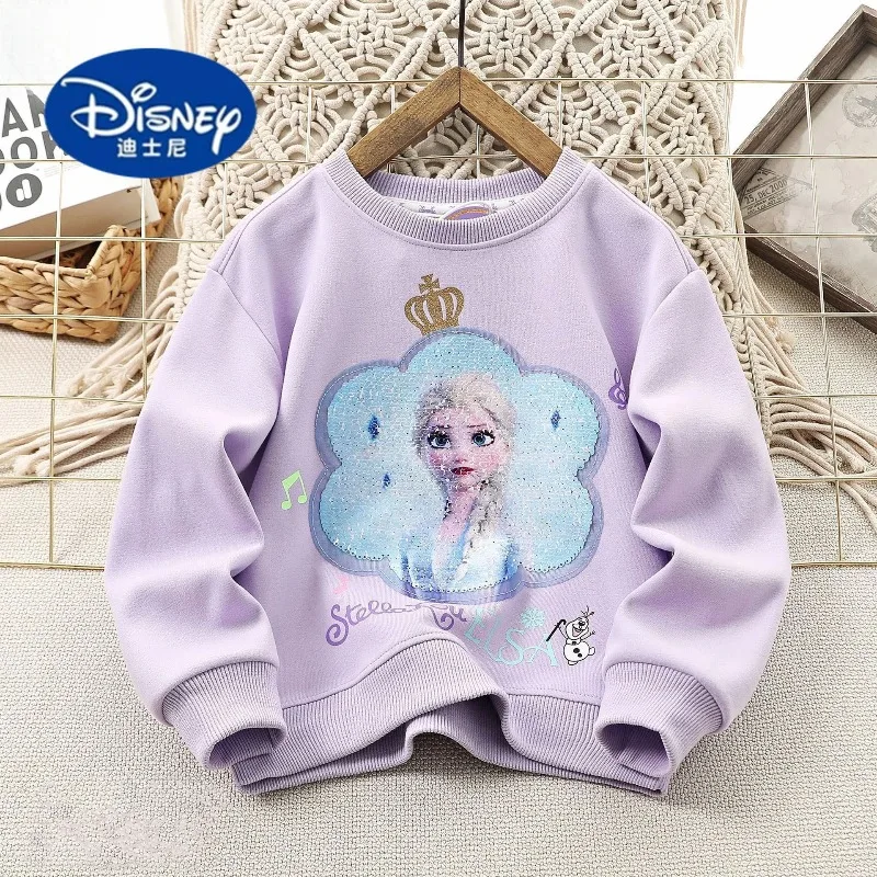 ديزني بنات الخريف الشتاء هوديي جولة الرقبة بريق عكسها تغيير اللون، لطيف كبير الأطفال أعلى الأزياء