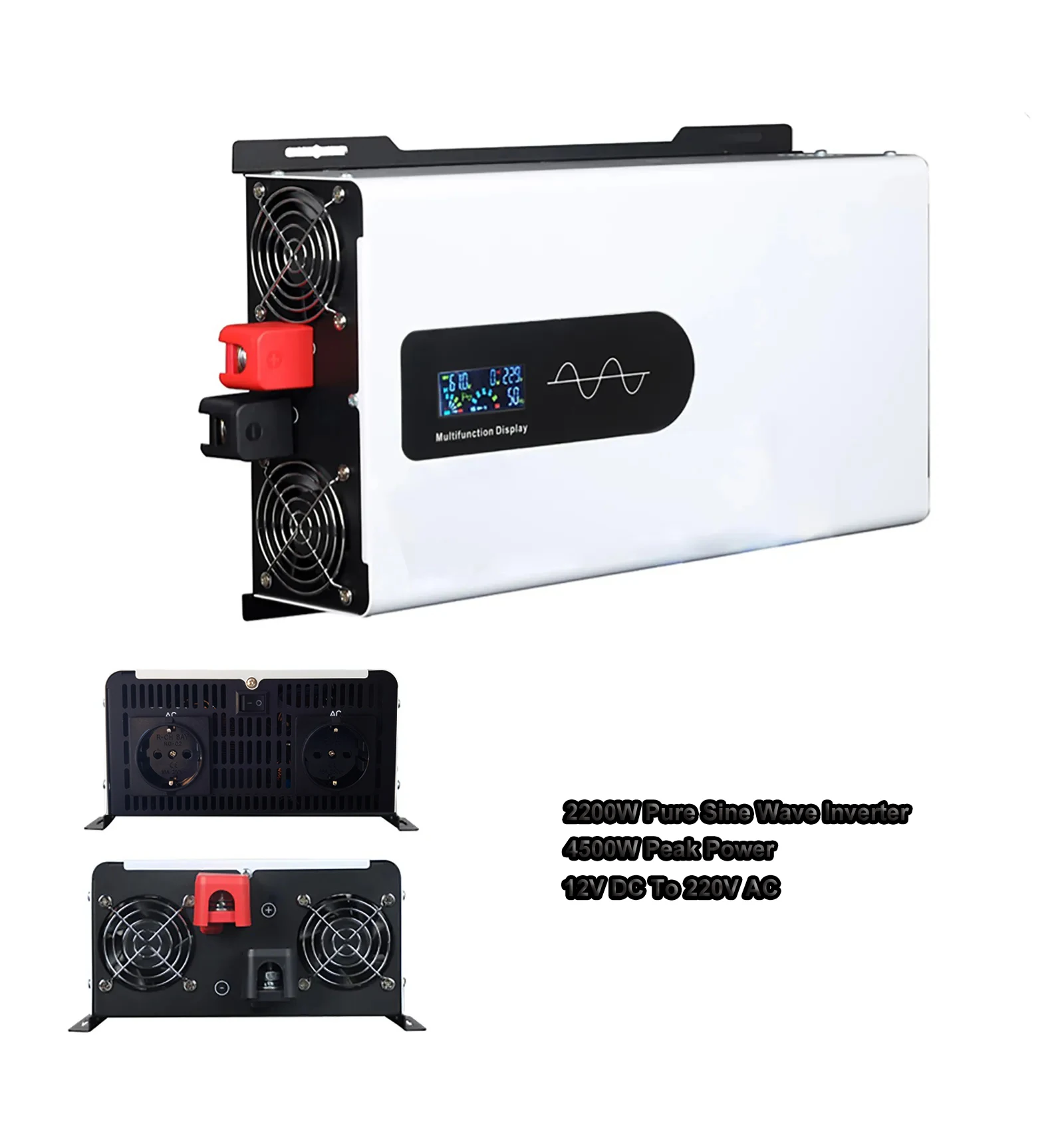 2200W/4500W Pure Sine Wave Power Inverter DC 12V To AC 220V Dual EU Socket LCD Display Car  Converter