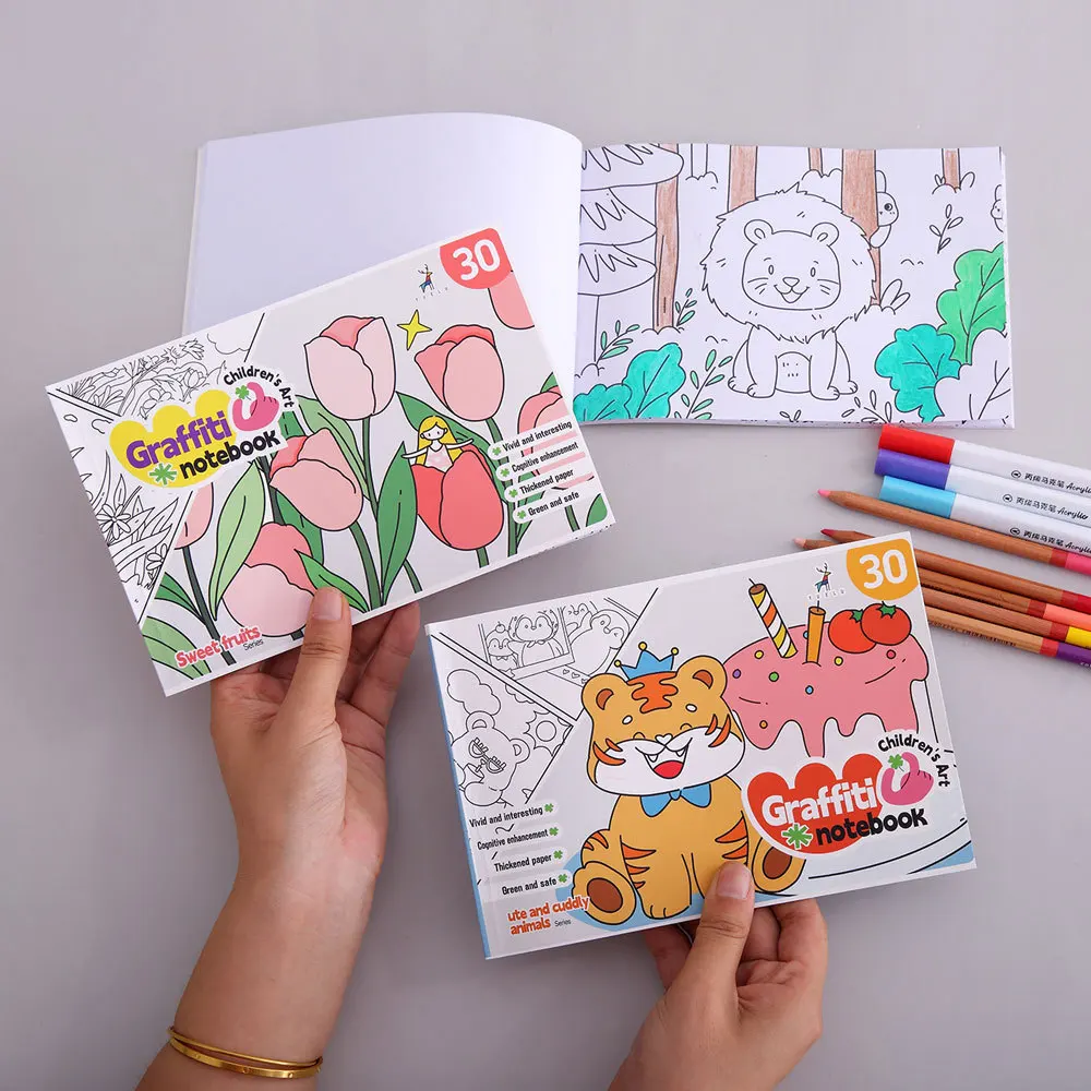 Libro para colorear de 30 hojas, dibujos animados, práctico libro de graffiti, libro de dibujo de acuarela