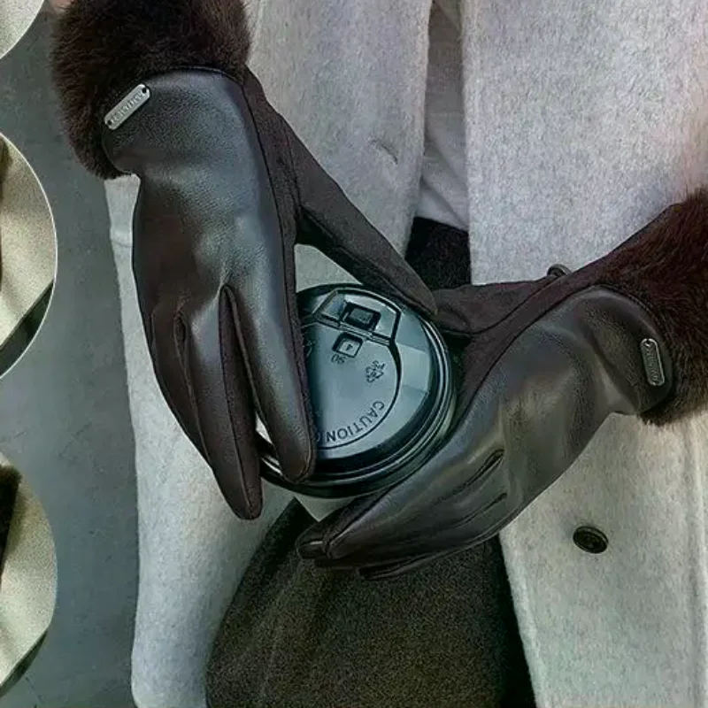 

Перчатки из искусственной кожи, зимние теплые перчатки из овечьего флиса с сенсорным экраном для женщин, ветрозащитные перчатки для верховой езды, морозостойкие перчатки