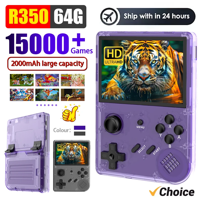 

64G R350 Retro Handheld Video Game Console Linux System 3.5 Inch IPS Screen Pro Portable Pocket Video Player Games VS R36S
