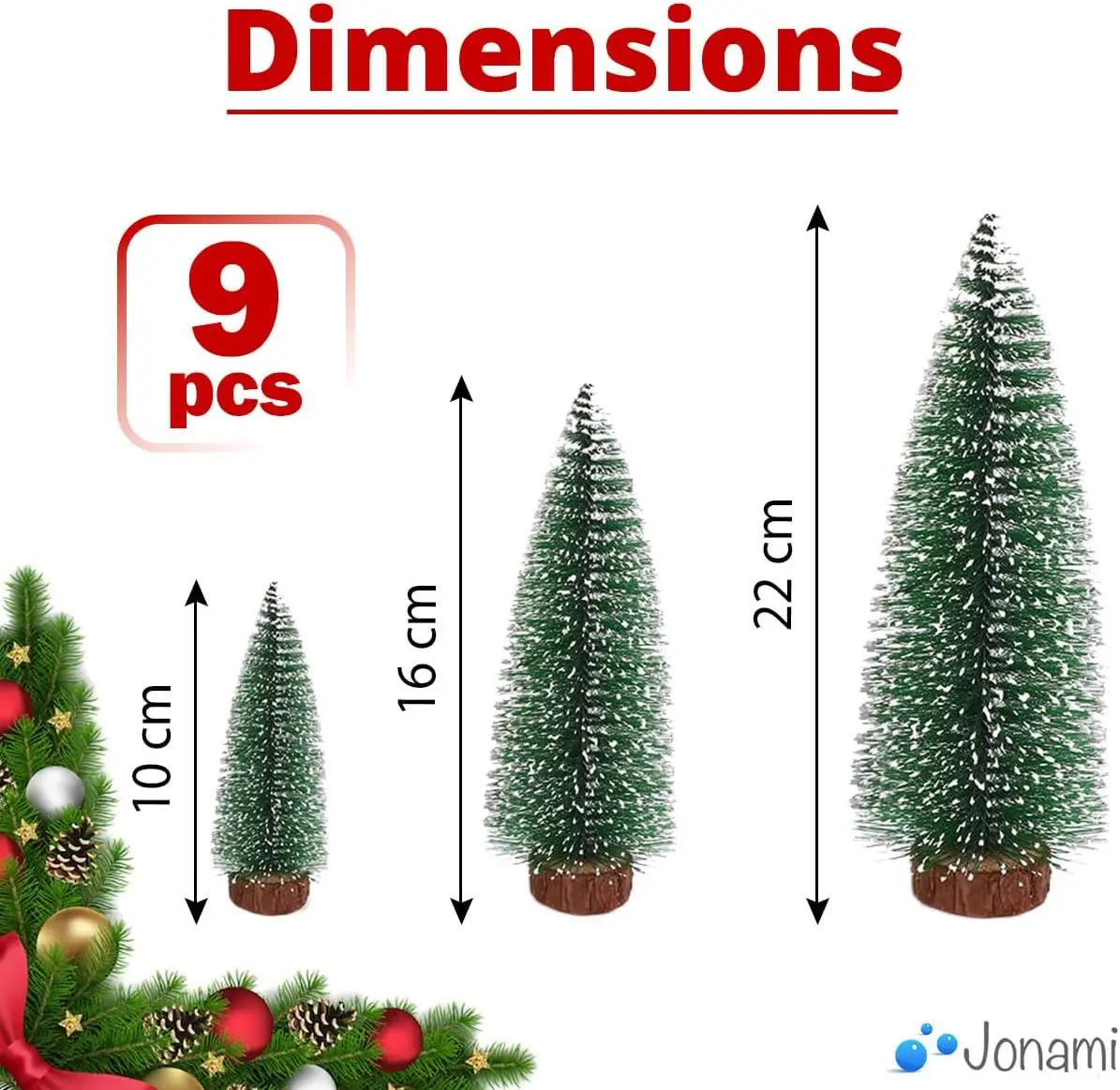 

9 шт. миниатюрная рождественская елка, искусственная миниатюрная елка с деревянным основанием для украшения стола, дома или витрины 10/16/22 см