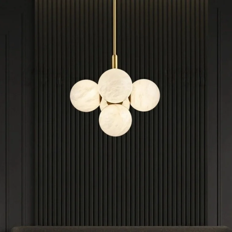 Modern Globe Pendant Light In Marble And Brass Creative Hanging Lamp For Dining Room And Living Room Chandelier Fixture