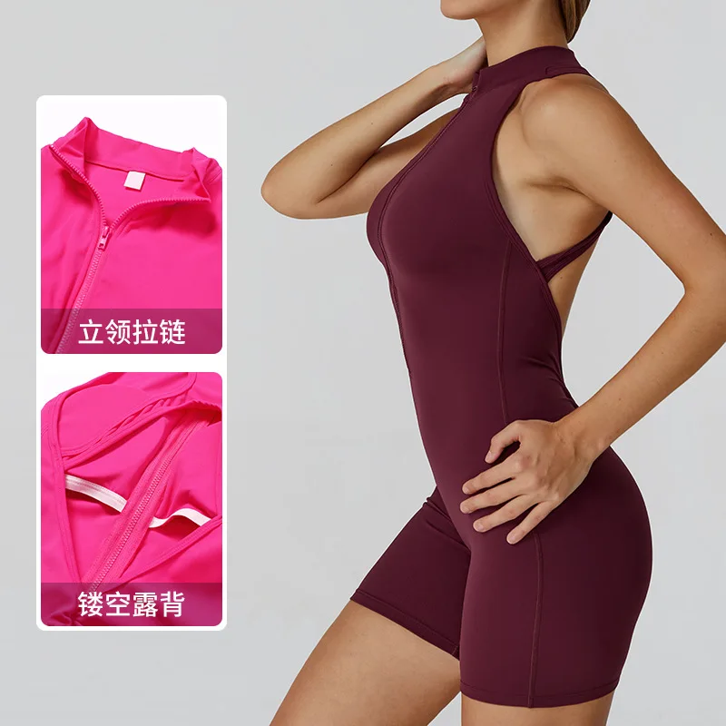 الربيع عالية الكثافة ممارسة الظهر الجمال اليوغا بدلة من قطعة واحدة مع سحاب عارية يشعر رفع الأرداف ضيق قطعة واحدة اللياقة البدنية