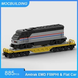 MOC Building Blocks Amtrak EMD F59PHI & US Heavy Duty Flat Car Model DIY Assemble Bricks Train Transportation Display Toys Gifts