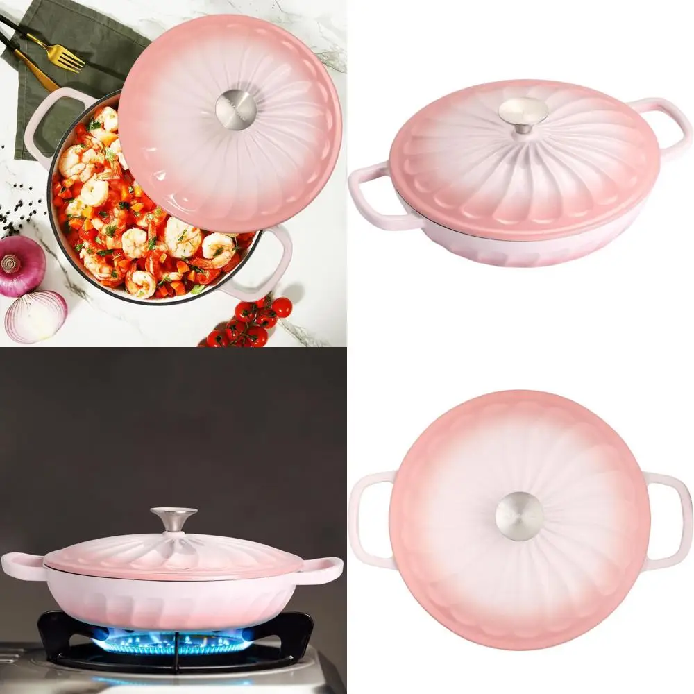 

Эмалированная чугунная жаровня-кастрюля, 3,8-литровая эмалированная голландская печь с ручками, чугунная жаровня-кастрюля с крышкой, эмалированная посуда (розовая)
