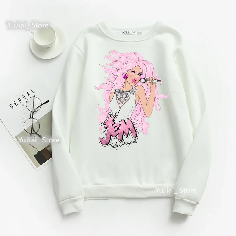 Sweats à capuche College de dessins animés Jem et les hologrammes pour femmes, sweat-shirt Hip Hop, pull Kawaii Harajuku, vêtements amusants, mode