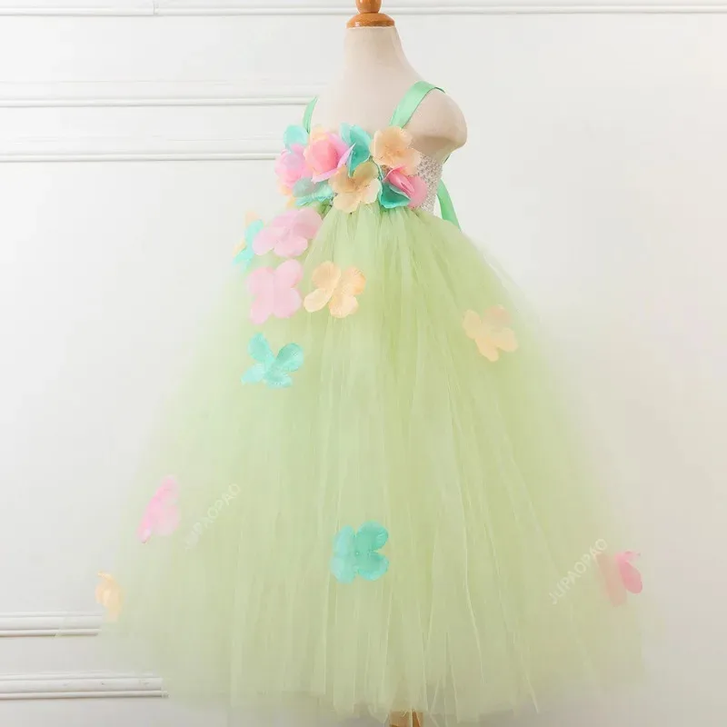 فستان توتو لفتاة الزهور لحفلات الزفاف، فساتين طويلة للفتيات، أزياء الأميرة الزهور للأطفال والبنات، هدايا عيد الميلاد