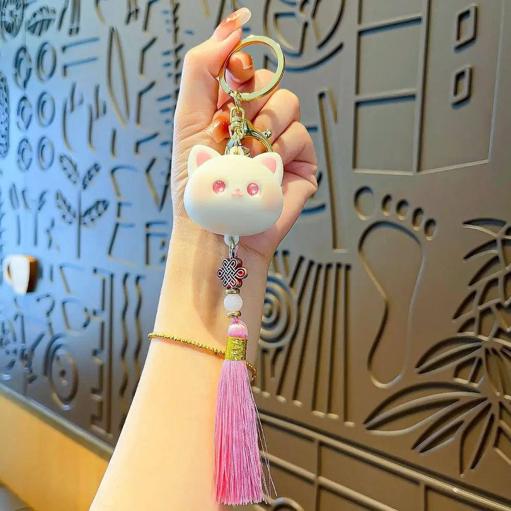 Kawaii PVC Cartoon Kitten Keychain Carry-on Chinese Style Cute Animal Keyring Graceful Exquisite Good Luck Keychain Girl‘s Gift