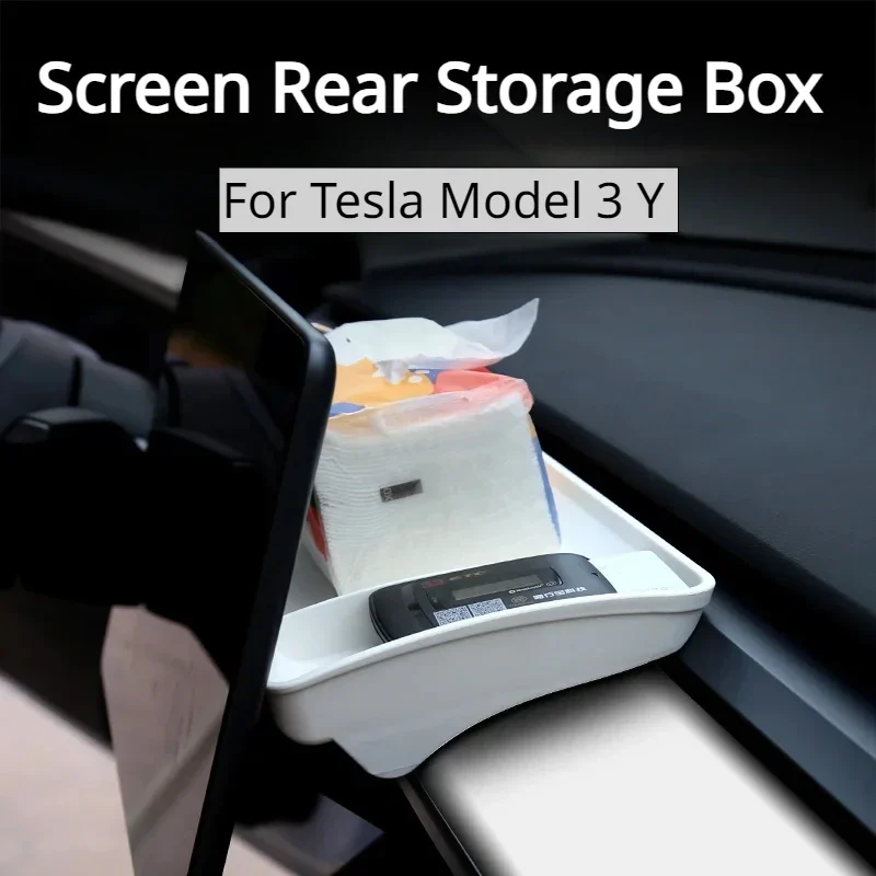 

Screen Rear Storage Box For Tesla Model 3 Y Dashboard Tray Tissue Box Invisible ETC Support Car Organizer Interior Accessories