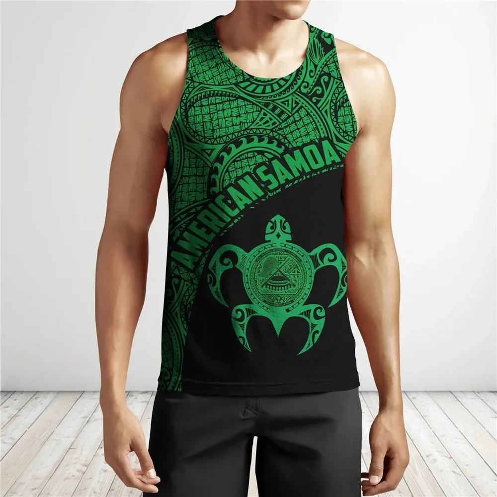 HX Polynesian Tank Tops American Samoa Tattoo Pattern Sportshirts Polyester 3D Graphic Tops Harajuku Men Clothing