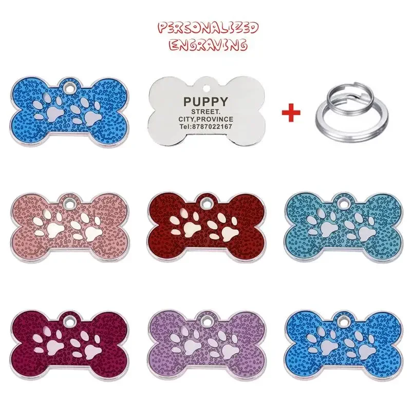 Personalized Engraving Pet ID Tag, Lucent Paw Dog Cat Name Tags, Collar Accessories, Customized Nameplate with Keyring