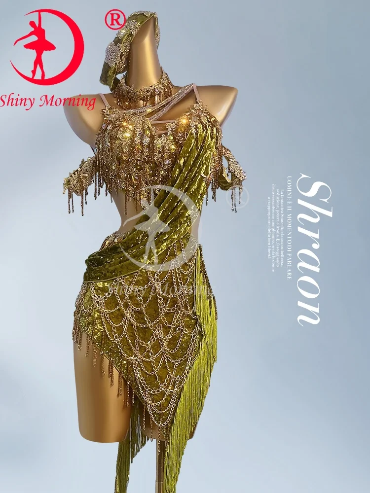 

Latin dance dress Competition gown Latin Dance Dress Costume Fringe Suit Evening Party Dancewear Prom Clothes Customized