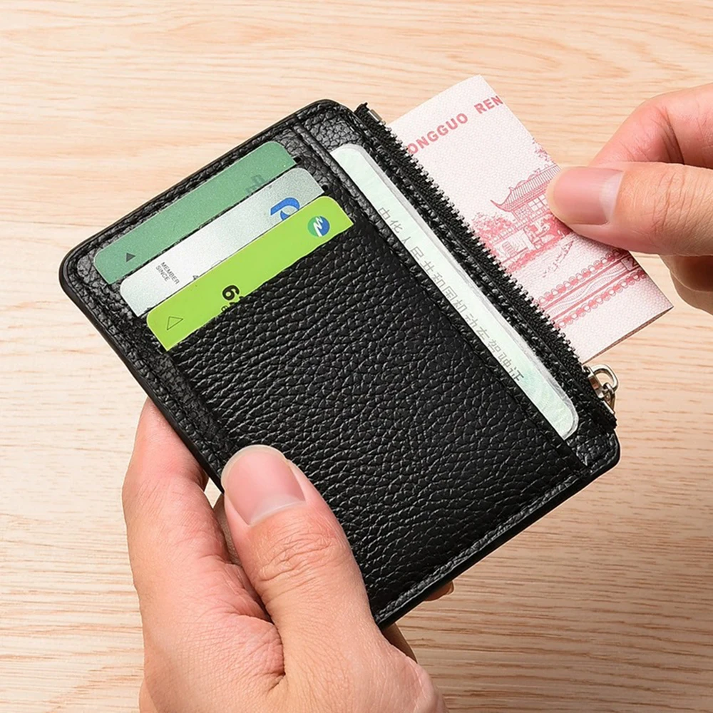 Ultra-thin Zipper Coin Purse PU Leather Card Holder Simple Multi-Card Slots Wallet Large Capacity Change Pouch for Men Women