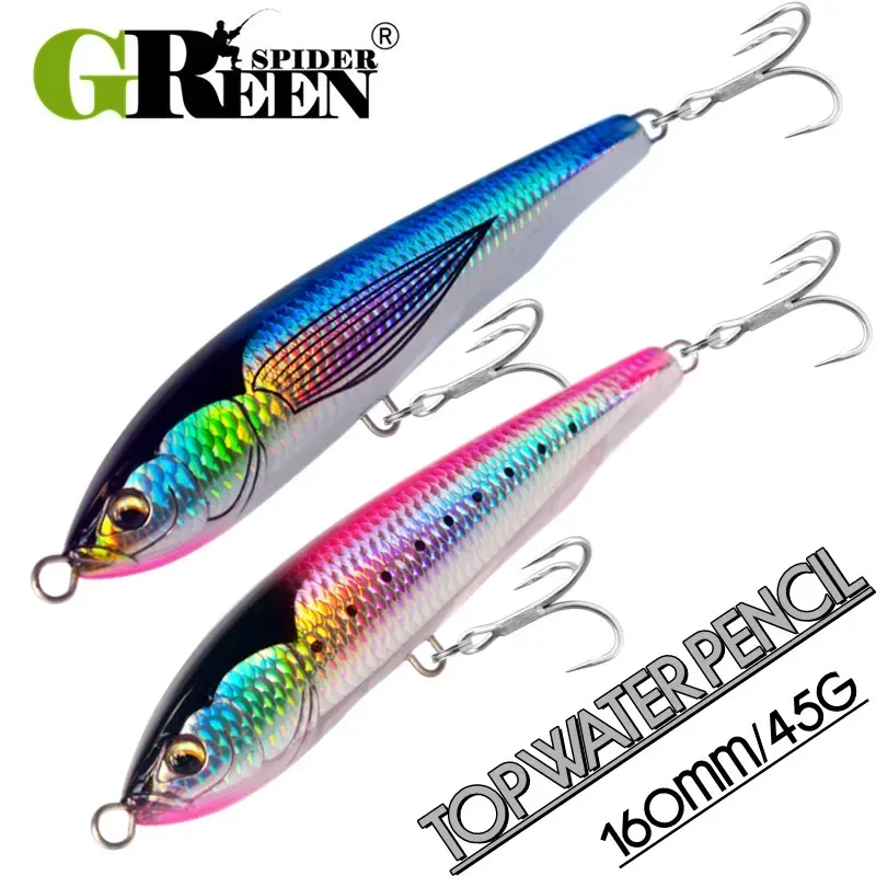 GREENSPIDER Topwater Angelköder, 160 mm, 45 g, tiefe Bereiche, Bootsangeln, Salzwasser, harte Köder, schwimmender Bleistift, King Fish GT Thunfisch