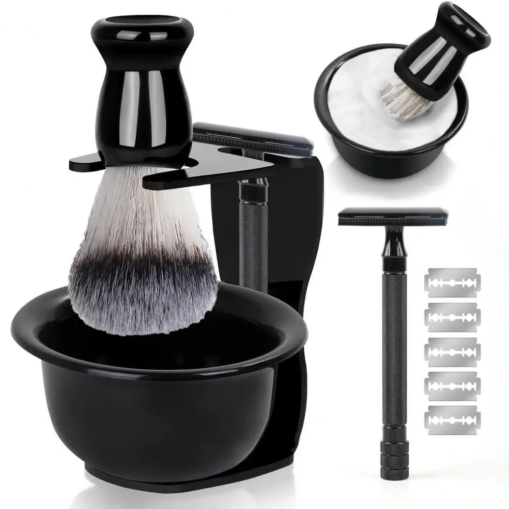 

1 Set Men Shaving Kit with Razor Synthetic Bristles Shaving Brush Soap Bowl Stand Men Wet Shaving Grooming Tools Kit Gift