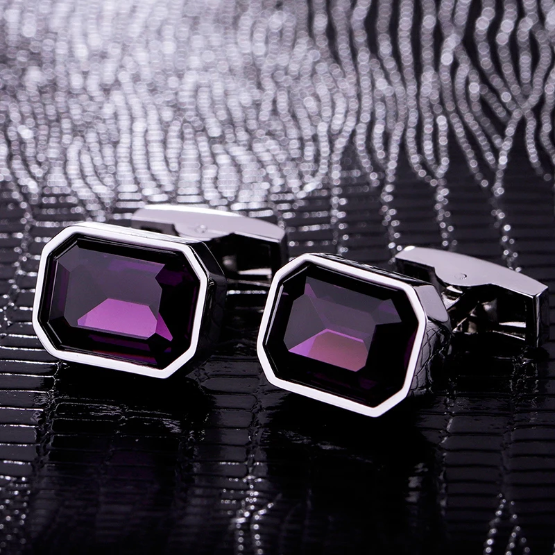KFLK Shirt Wedding Cufflinks for Mens Women Brand Purple Crystal Cuff links Wholesale Fashion Button High Quality Guests