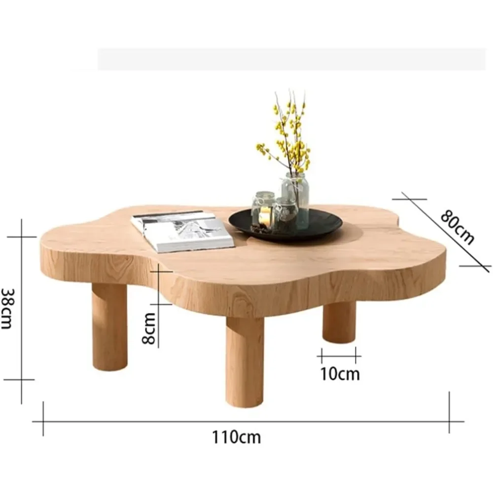 Solid Wood Coffee Table - Black Low Table for Living Room Center