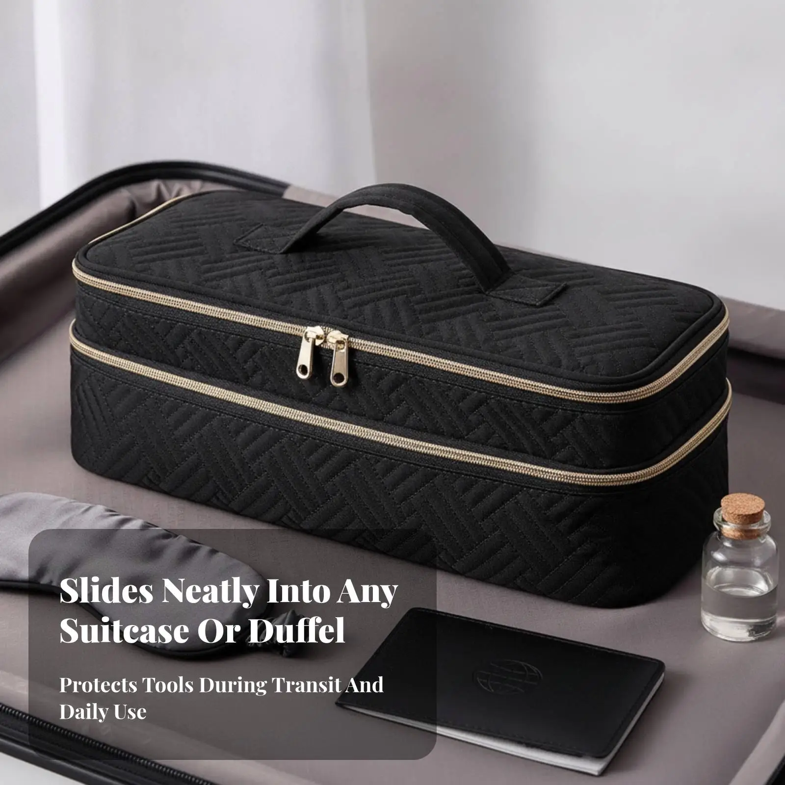 Double-Layer Hair Tools Travel Bag | Quilted Polyester Exterior, two-compartmentCompartment Layout, Hair Tool Travel Bag, for