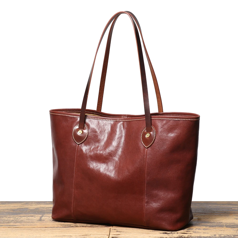 LUOKIR New Trendy Genuine Leather Women's Shoulder Bag Vegetable-Tanned Cowhide Fashion Tote Bag Large Capacity Shopping Bag