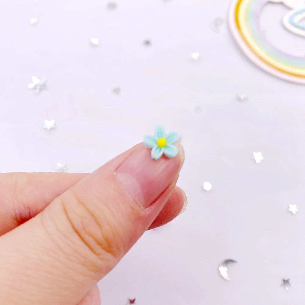 100Pcs 8mm Resin 3D Colorful Mini Flower Gems Flatback Figurines Scrapbook Wedding Applique  Nail Art Decor Crafts  OL560