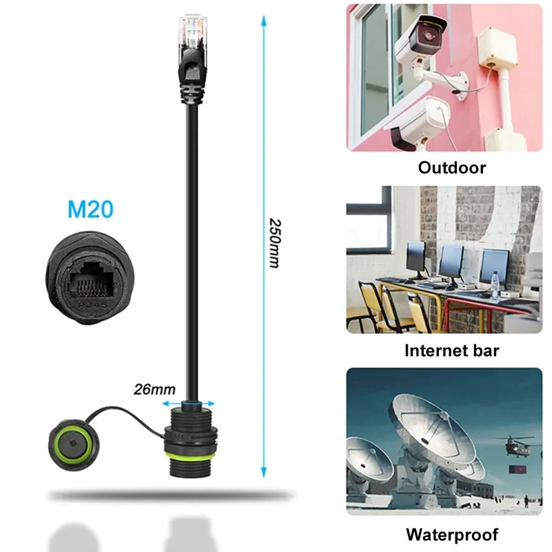 Outdoor Waterproof RJ45 CAT6 Network Cable Connector Joint M20 IP68 Breeding Intelligent Equipment Network Plug with Wire 1pc