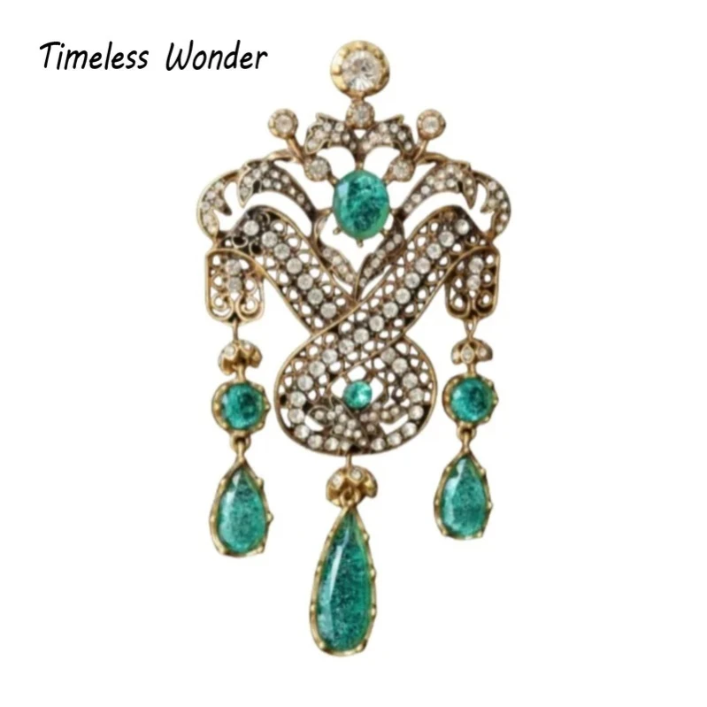 

Timeless Wonder Retro Zircon Geo Tassel Statement Brooch Pins for Women Designer Jewelry Runway Rare Luxury Gift Classy 5642