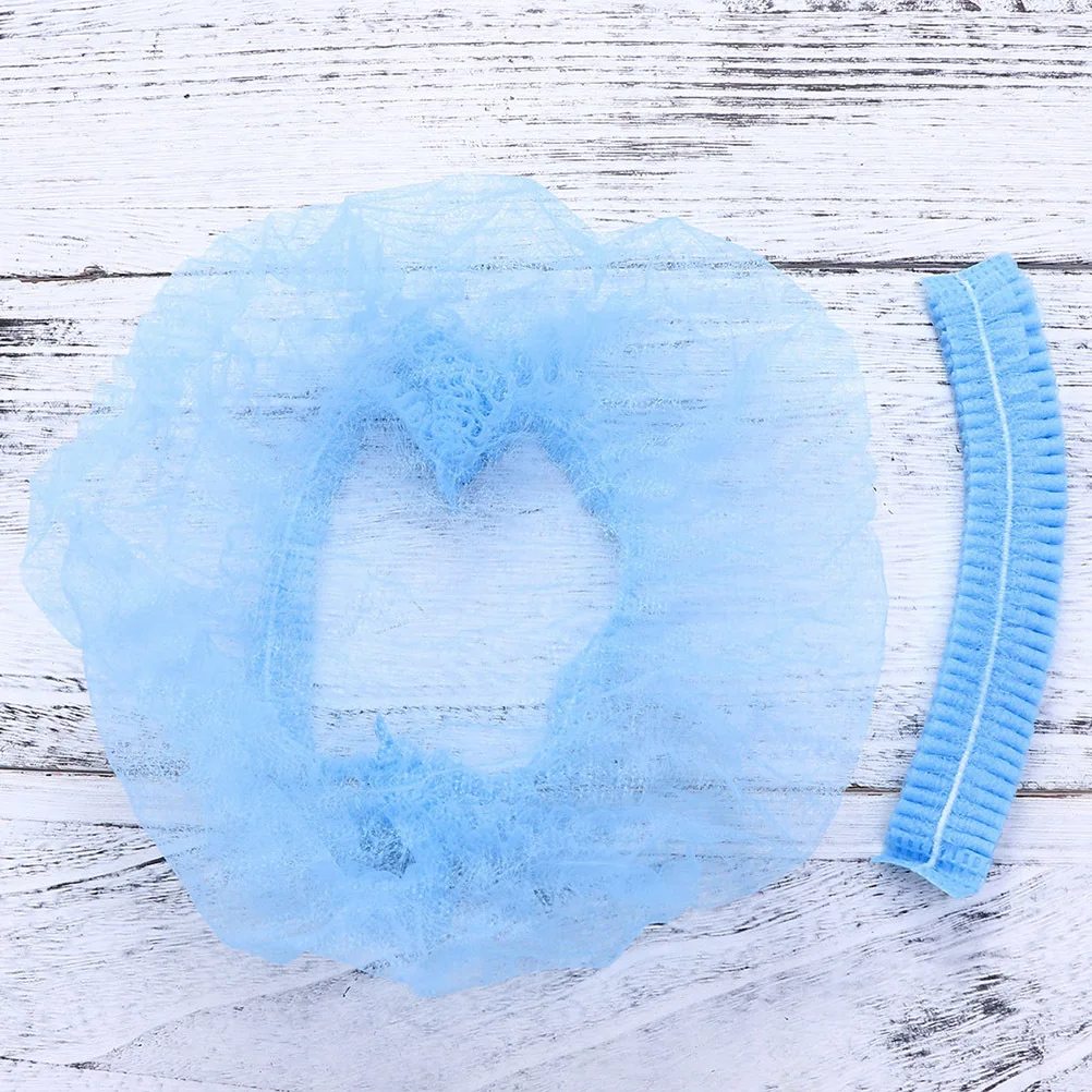 

200Pcs Disposable Dustproof Nonwoven Breathable Working Hats Lightweight Salon Caps for Home White Blue