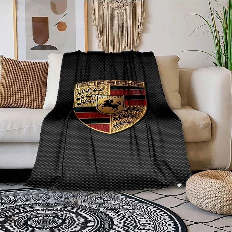 Coche deportivo impreso en 3D, logo P-Porsche 911, sala de estar, sofá, camping, picnic, manta, ropa de cama, mantas decorativas para camas