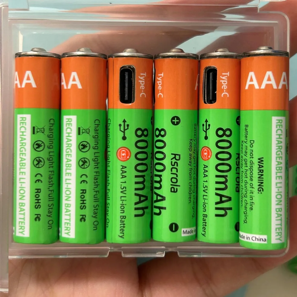 Durable AAA Rechargeable Battery Large Capacity 8000mAh Battery USB-C Fast Charge 1200 Cycle for Toy Camera Clock Remote Control