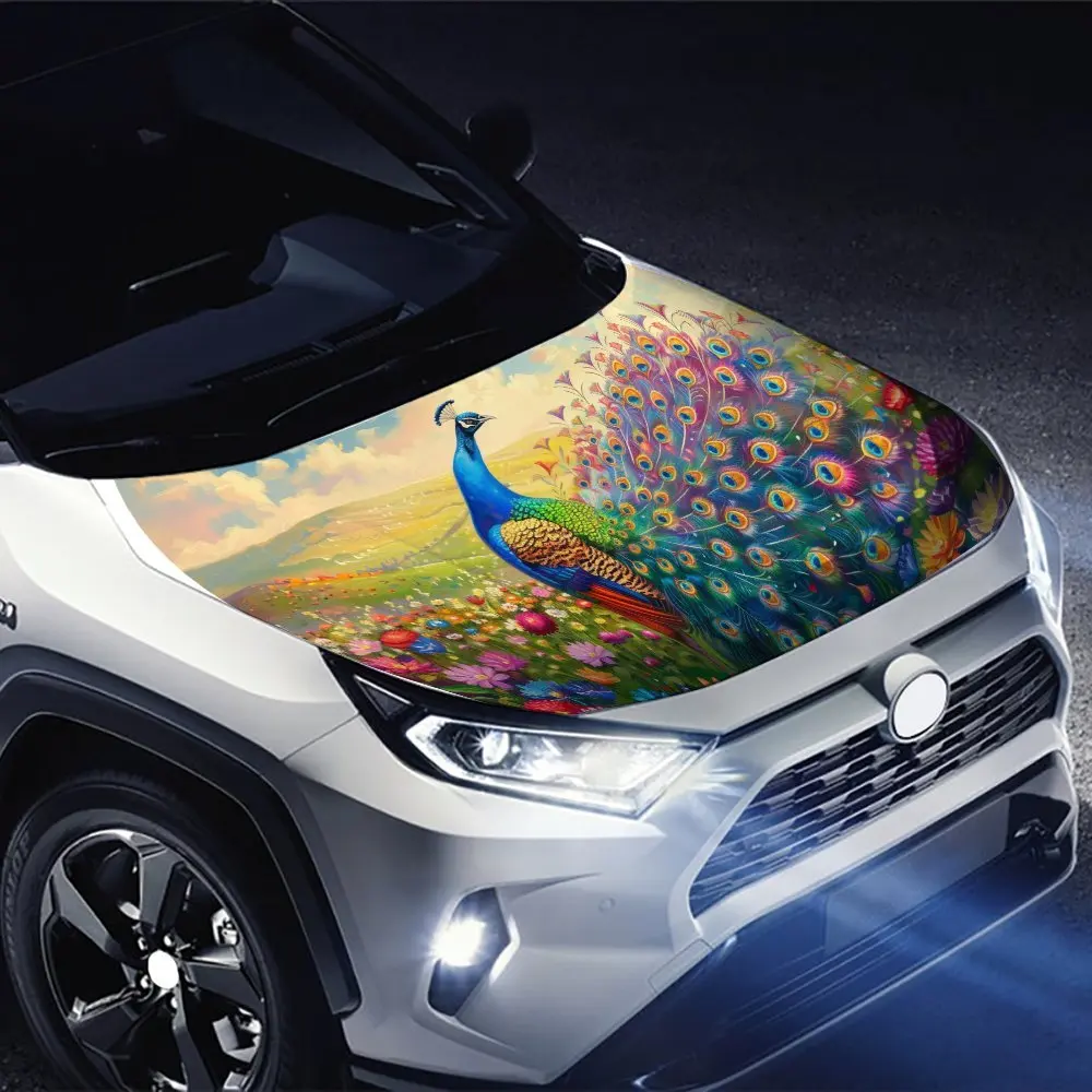 Gorgeous Peacock Car Hood Decal,Self-Adhesive Waterproof PVC Hood Sticker, Decoration Scratch Resistant Protect,Auto Accessories