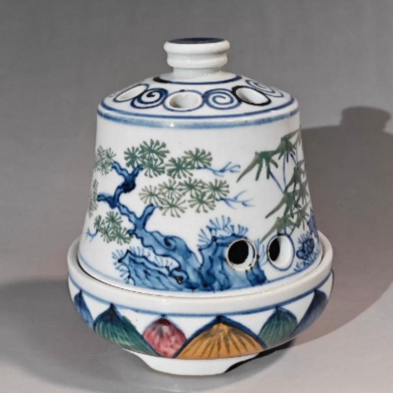 

China Jingdezhen Ceramic Incense Burner Blue and White Pine Bamboo Plum Blossoms Pattern Tea Ceremony Zen Ornament