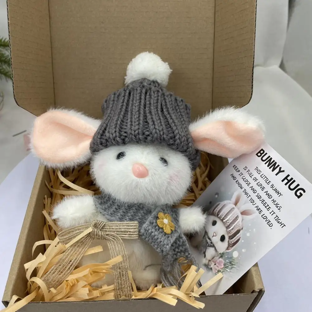 1 Stück Plüsch Mini Niedlicher Hase Ostergeschenk mit Strickpullover und LED-Lichtstreifen, Hase mit Umarmungskarte, Gedankenvolles Feiertagsgeschenk