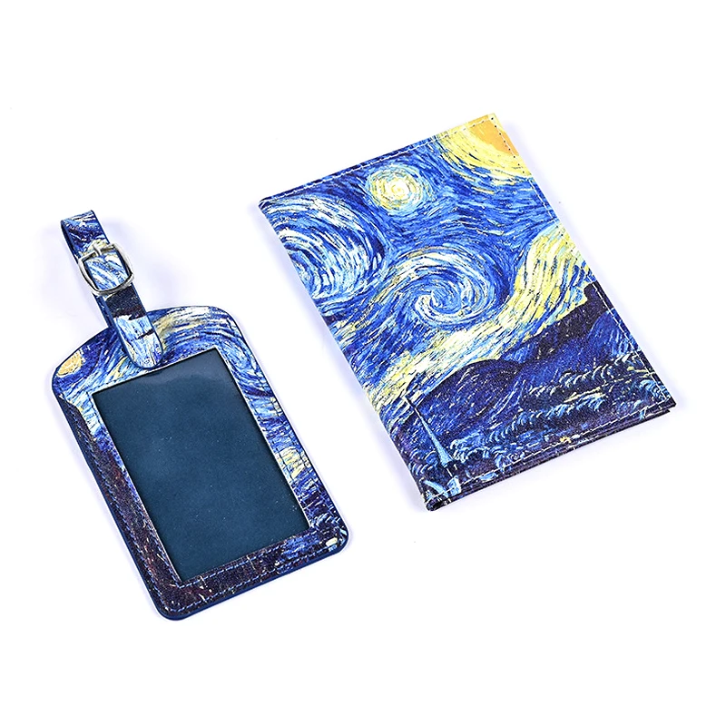 Creativity Van Gogh Painting Passport Cover Luggage Tag Set The Starry Night Passport Holder Boarding Card Holder Baggage Label