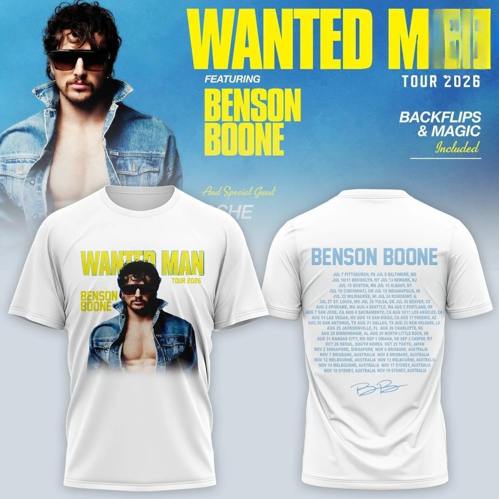 Benson Boone Wanted Man Tour 2026 Graphic T-shirt Music Tour Dates Signature Tee Fans Casual Women Men and Kids Streetwear Top