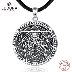 Eudora 925 Sterling Silver Seven Archangels Amulet Necklace for Man Women Rune Summon Magic Circle Pendant Religion Jewelry Gift