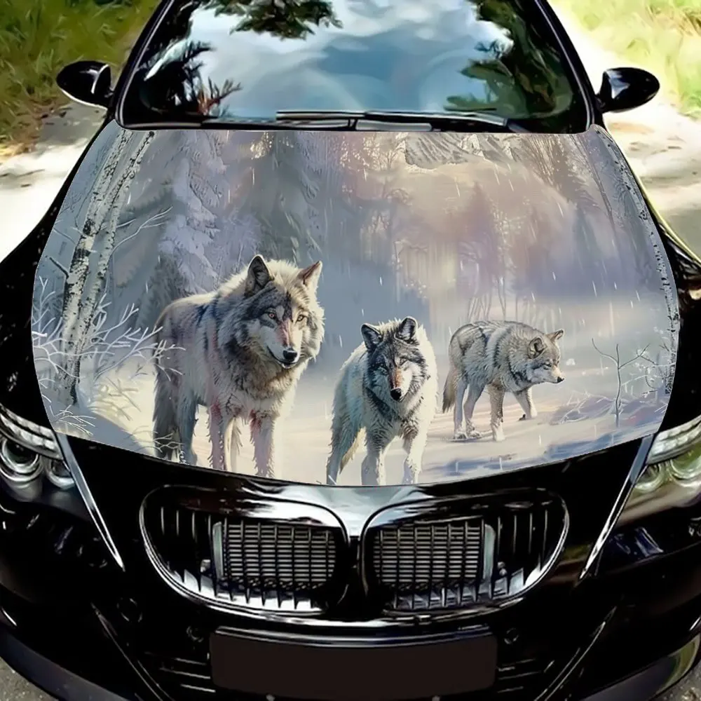 

The Winter Wolf Forest in The Snow Car Hood Wrap Color Vinyl Sticker Truck Graphic Bonnet Auto Accessories Decoration Decal Gift